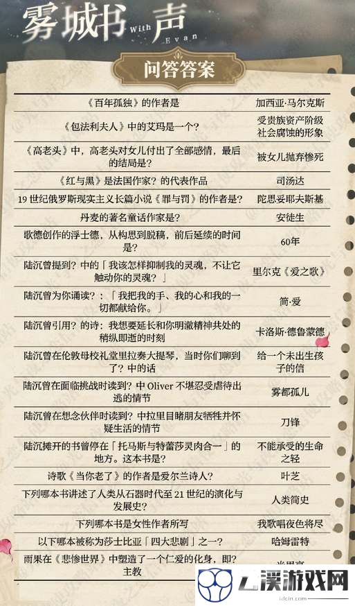 光与夜之恋雾城书声答案大全